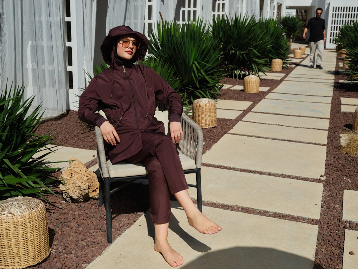 Alfasa Luna Hooded Modest Swimsuit 26211 - 26 Brown - ihvan