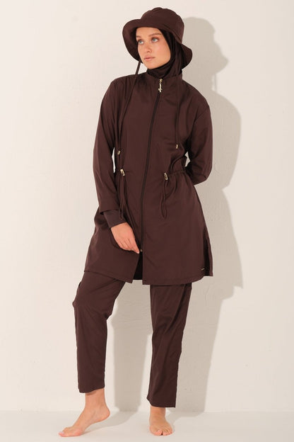 Alfasa Luna Hooded Modest Swimsuit 26211 - 26 Brown - ihvan