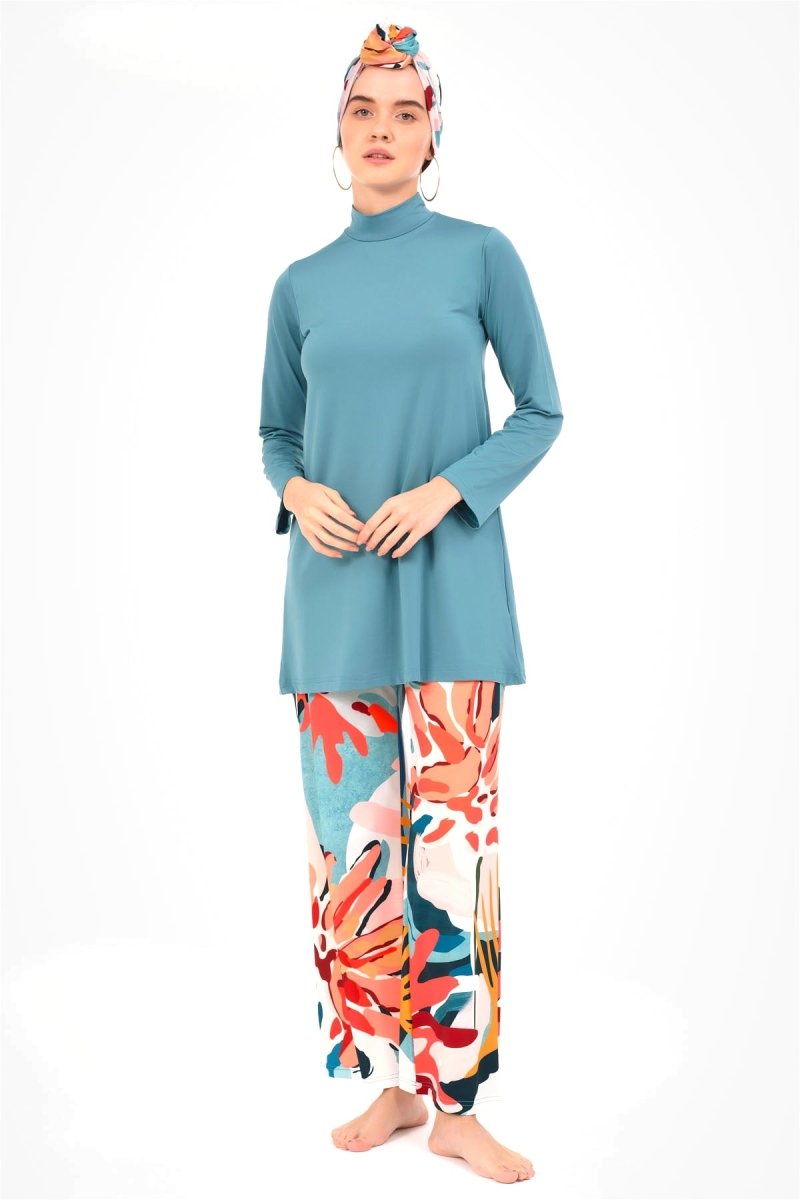 Alfasa Manolo Patterned Full Coverage Hijab Swimsuit 24610 - 25 Persian Green - ihvan