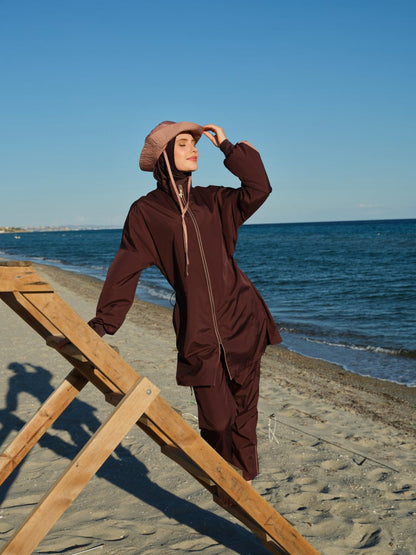 Alfasa Marla Hooded Modest Swimsuit 26219 - 26 - Brown - ihvan