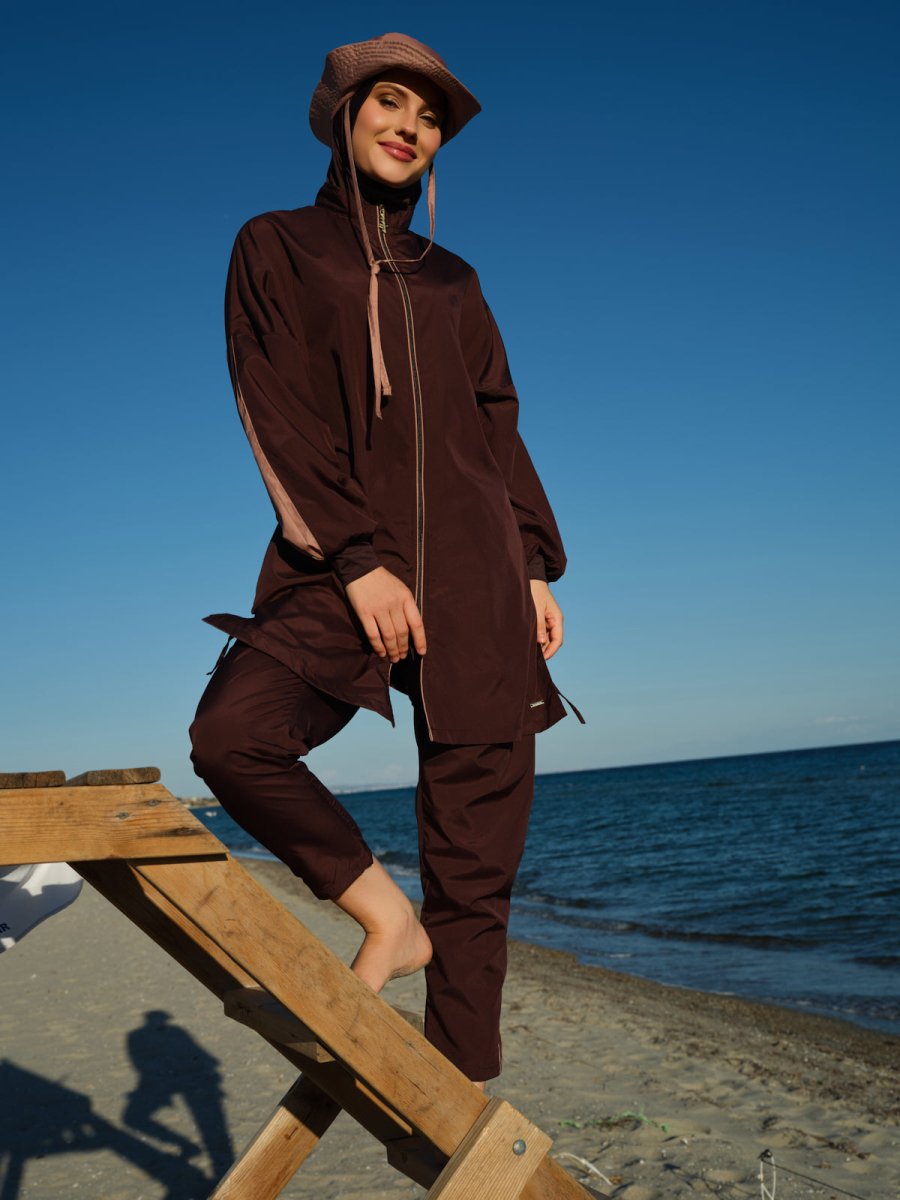Alfasa Marla Hooded Modest Swimsuit 26219 - 26 - Brown - ihvan