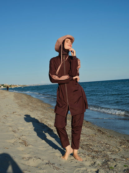 Alfasa Marla Hooded Modest Swimsuit 26219 - 26 - Brown - ihvan