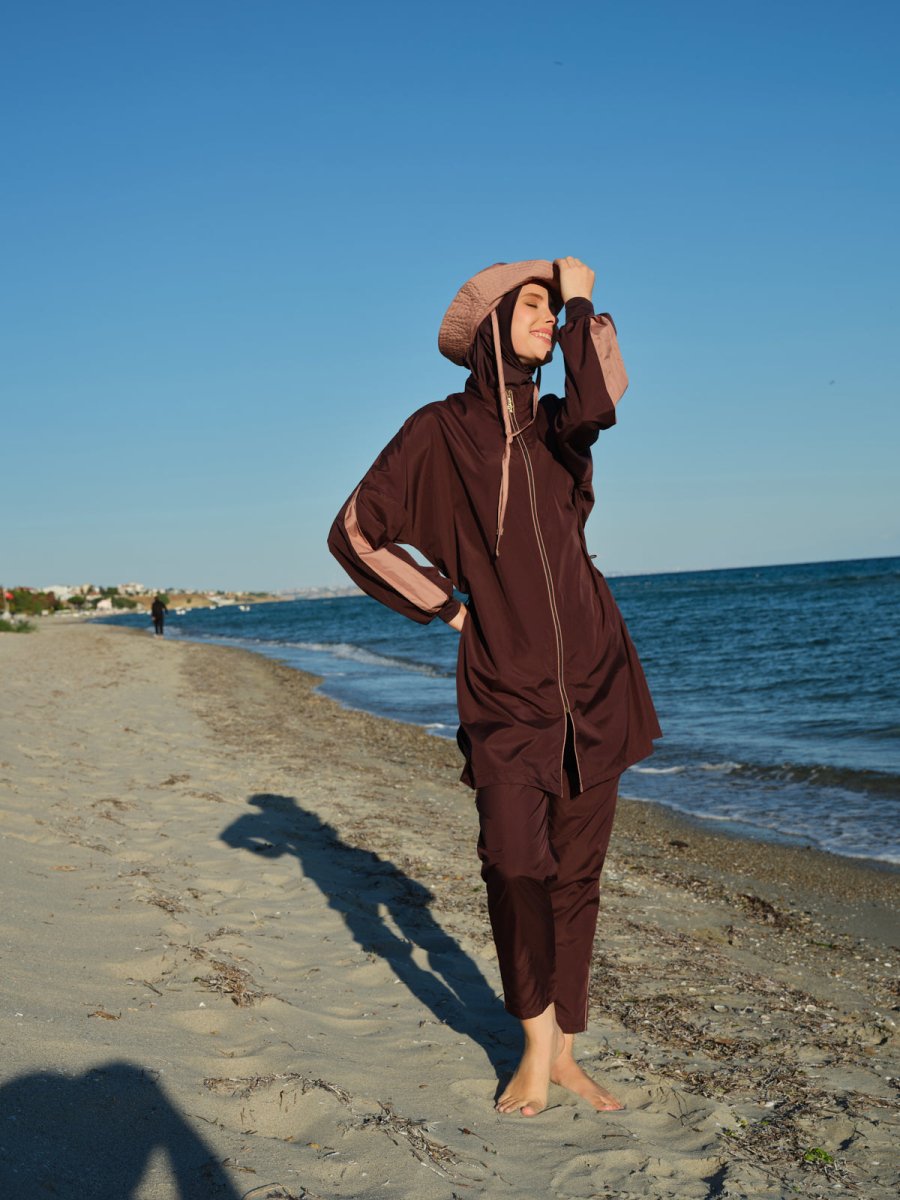 Alfasa Marla Hooded Modest Swimsuit 26219 - 26 - Brown - ihvan