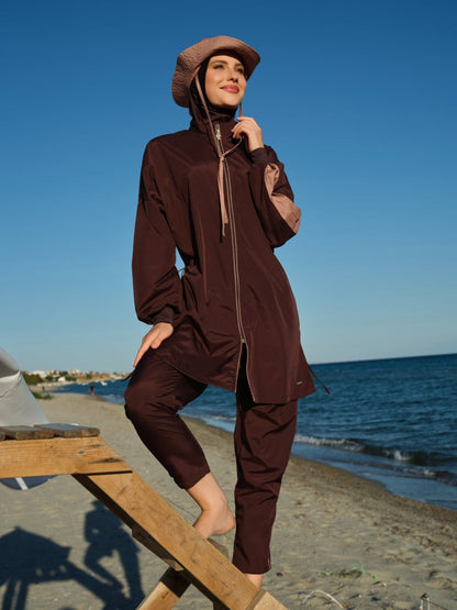 Alfasa Marla Hooded Modest Swimsuit 26219 - 26 - Brown - ihvan