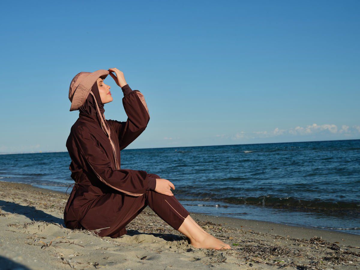 Alfasa Marla Hooded Modest Swimsuit 26219 - 26 - Brown - ihvan