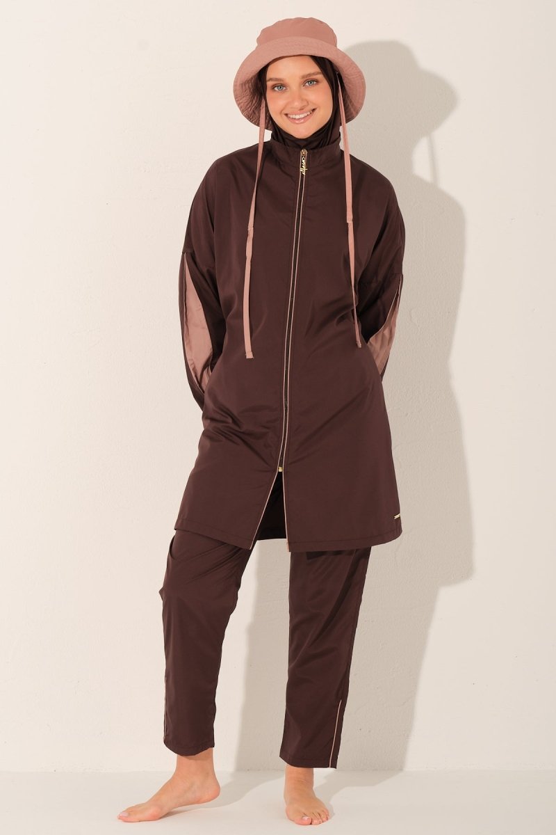 Alfasa Marla Hooded Modest Swimsuit 26219 - 26 - Brown - ihvan