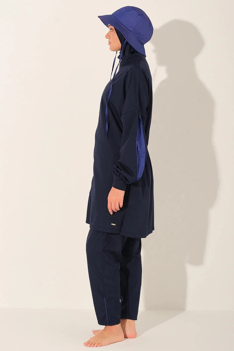 Alfasa Marla Hooded Modest Swimsuit 26219-26 - Navy Blue - ihvan