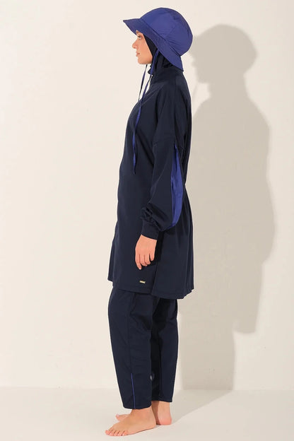 Alfasa Marla Hooded Modest Swimsuit 26219-26 - Navy Blue - ihvan