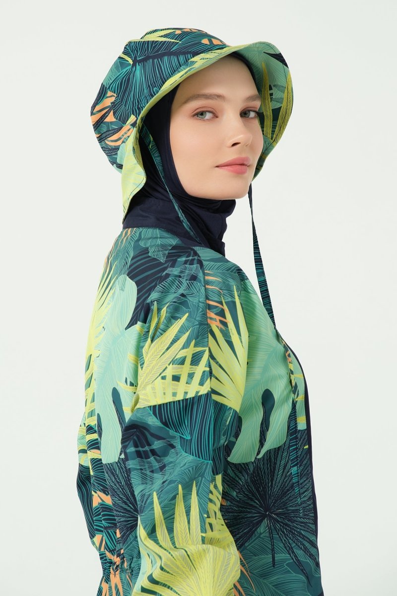 Alfasa Modest Swimsuit, Full Coverage, with Hood, Mona Pattern, Green 25270 - 26 - ihvan