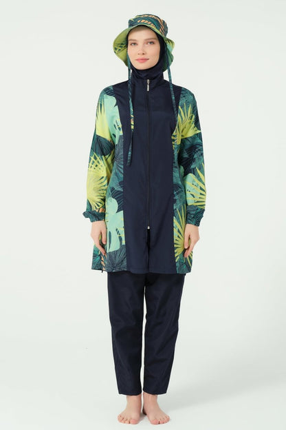 Alfasa Modest Swimsuit, Full Coverage, with Hood, Mona Pattern, Green 25270 - 26 - ihvan