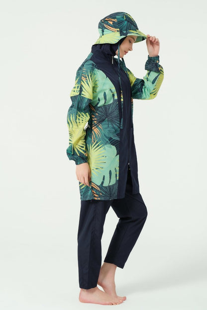 Alfasa Modest Swimsuit, Full Coverage, with Hood, Mona Pattern, Green 25270 - 26 - ihvan