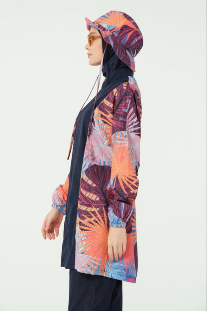 Alfasa Mona Patterned Full Coverage Hijab Swimsuit with Hood 25270 - 26 Pink - ihvan