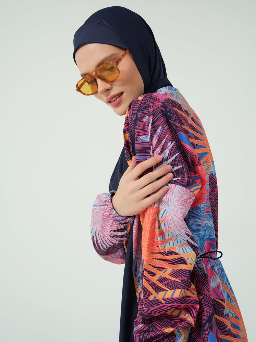 Alfasa Mona Patterned Full Coverage Hijab Swimsuit with Hood 25270 - 26 Pink - ihvan