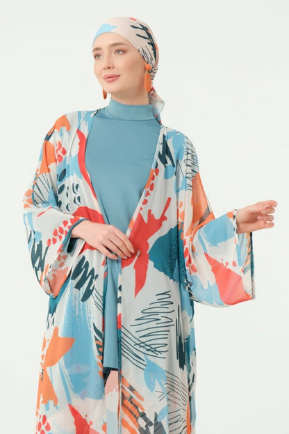 Alfasa Ocean Patterned Belted Chiffon Pareo Persian Green - 7035 - 25 - ihvan