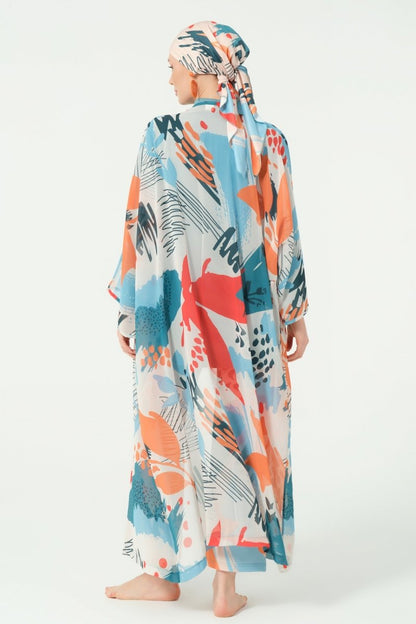 Alfasa Ocean Patterned Belted Chiffon Pareo Persian Green - 7035 - 25 - ihvan