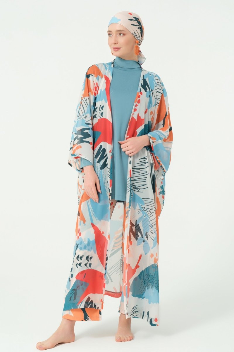 Alfasa Ocean Patterned Belted Chiffon Pareo Persian Green - 7035 - 25 - ihvan