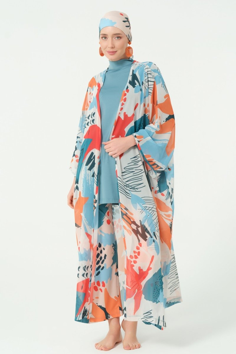 Alfasa Ocean Patterned Belted Chiffon Pareo Persian Green - 7035 - 25 - ihvan