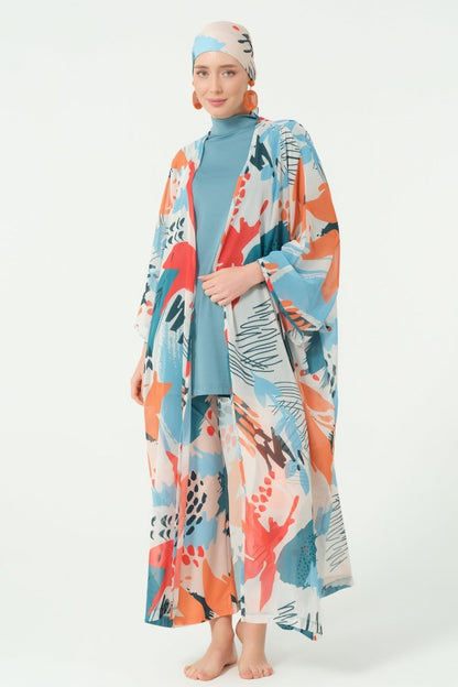 Alfasa Ocean Patterned Belted Chiffon Pareo Persian Green - 7035 - 25 - ihvan