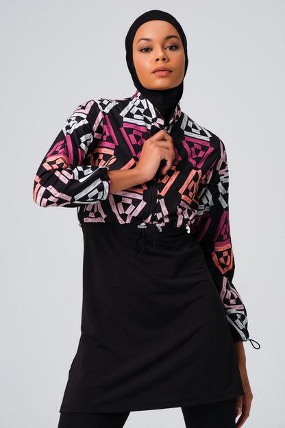 Alfasa Patterned Crop Full Coverage Hijab Swimsuit 23260 - 23 Pink - ihvan