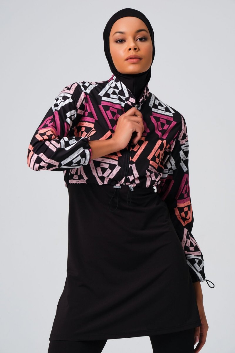 Alfasa Patterned Crop Full Coverage Hijab Swimsuit 23260 - 23 Pink - ihvan