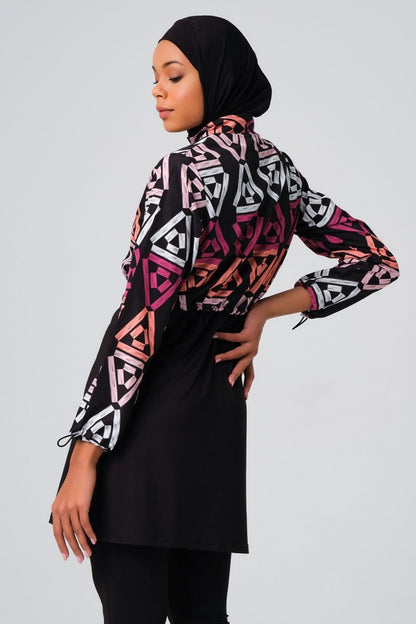 Alfasa Patterned Crop Full Coverage Hijab Swimsuit 23260 - 23 Pink - ihvan