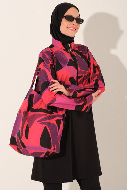 Alfasa Patterned Crop - Look Full Coverage Hijab Swimsuit 26250 - 26 Black - ihvan