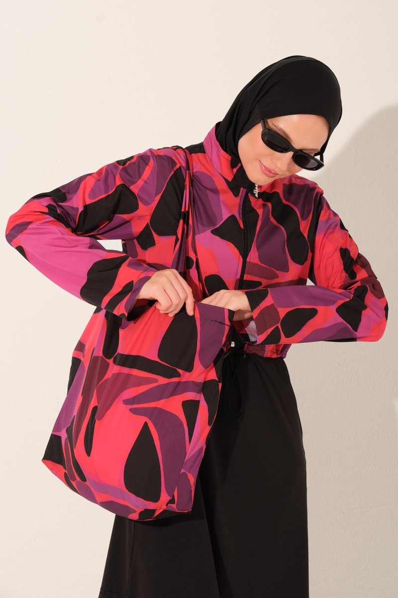 Alfasa Patterned Crop - Look Full Coverage Hijab Swimsuit 26250 - 26 Black - ihvan
