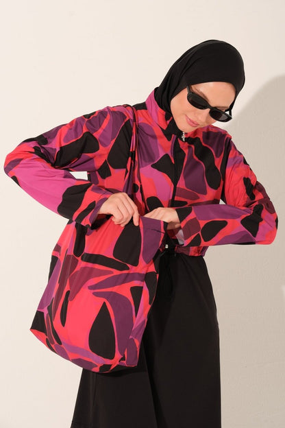 Alfasa Patterned Crop - Look Full Coverage Hijab Swimsuit 26250 - 26 Black - ihvan
