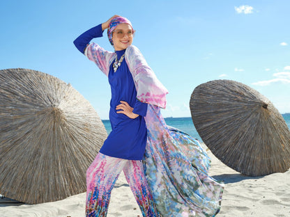 Alfasa Patterned Long Chiffon Pareo 7148 - 26 Navy Blue - ihvan