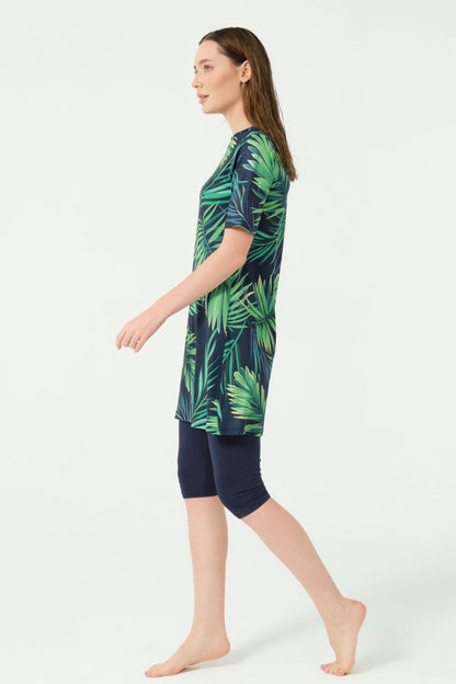 Alfasa Patterned Semi - Closed Hijab Swimsuit 24712 - 25 Navy Blue - ihvan