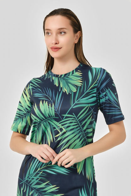 Alfasa Patterned Semi - Closed Hijab Swimsuit 24712 - 25 Navy Blue - ihvan