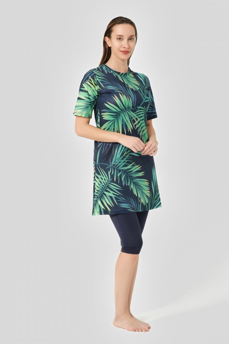 Alfasa Patterned Semi - Closed Hijab Swimsuit 24712 - 25 Navy Blue - ihvan