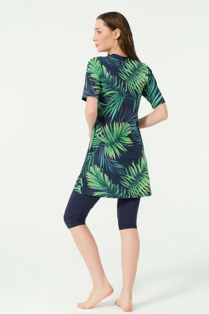 Alfasa Patterned Semi - Closed Hijab Swimsuit 24712 - 25 Navy Blue - ihvan