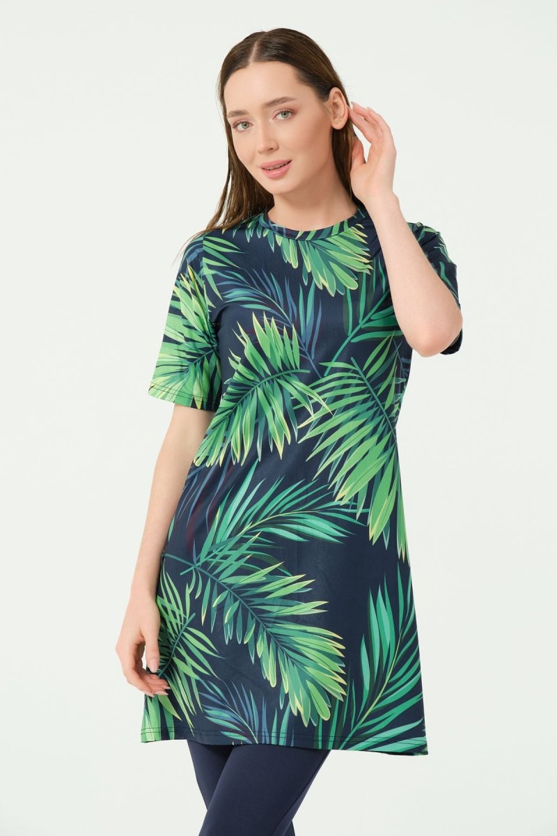 Alfasa Patterned Semi - Closed Hijab Swimsuit 24712 - 25 Navy Blue - ihvan
