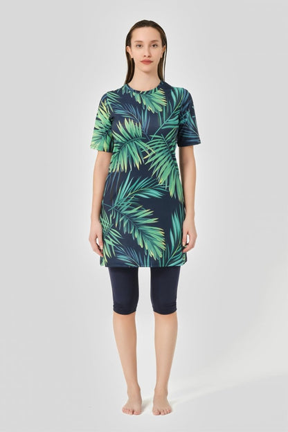 Alfasa Patterned Semi - Closed Hijab Swimsuit 24712 - 25 Navy Blue - ihvan
