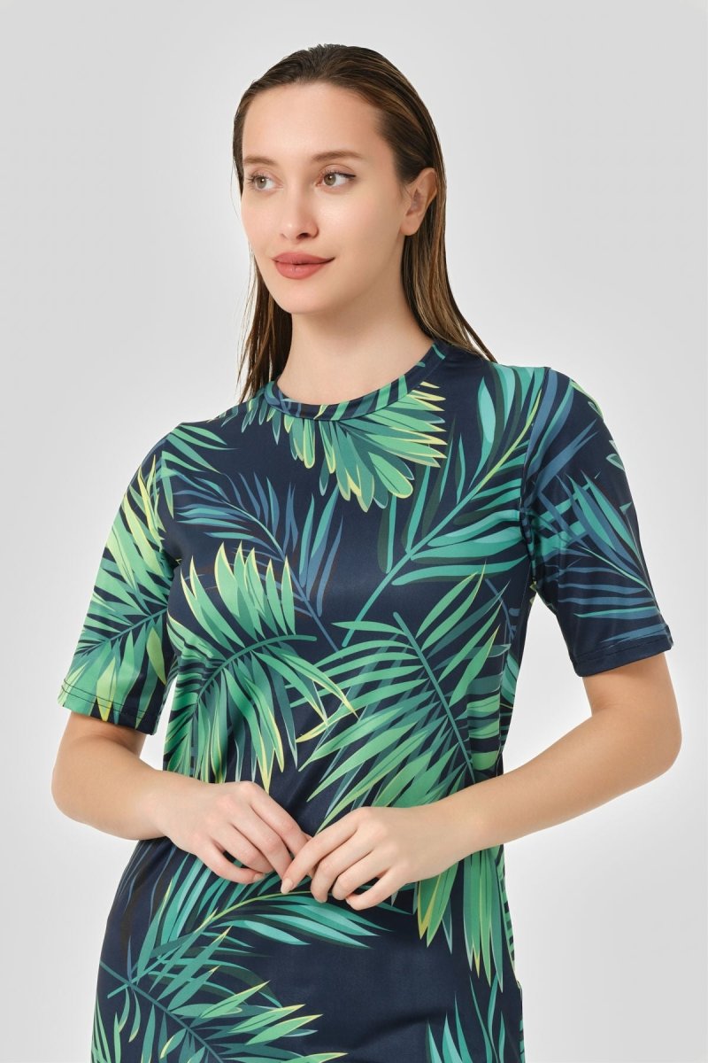 Alfasa Patterned Top Semi-Covered Burkini 24712-25 Navy Blue - ihvan