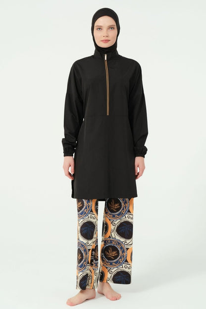 Alfasa Patterned Trousers, Half - Zip, High - Neck, Full Coverage Swimsuit - 25311 - 25 - ihvan