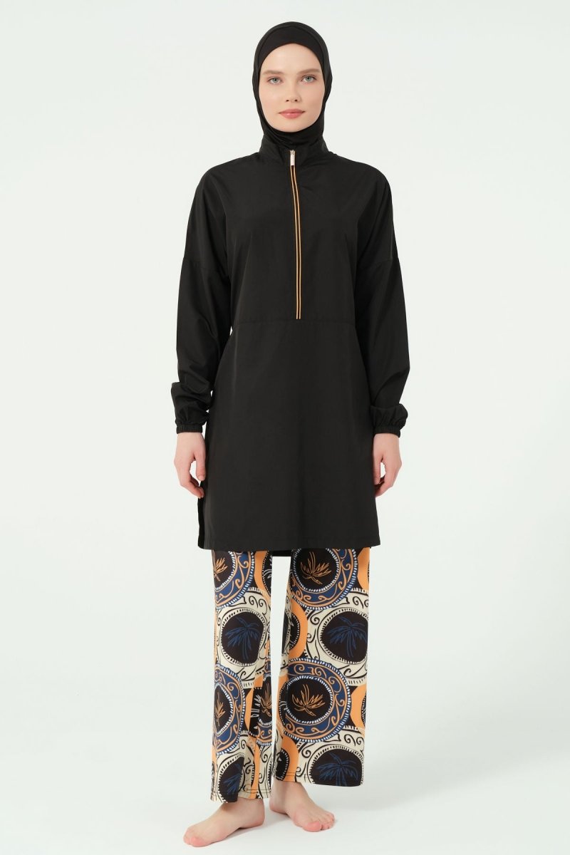 Alfasa Patterned Trousers, Half - Zip, High - Neck, Full Coverage Swimsuit - 25311 - 25 - ihvan