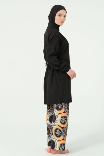 Alfasa Patterned Trousers, Half - Zip, High - Neck, Full Coverage Swimsuit - 25311 - 25 - ihvan
