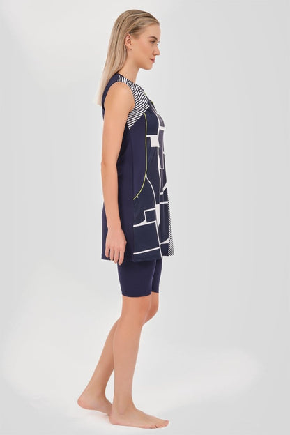 Alfasa Quick - Drying Sleeveless Semi - Closed Swimsuit Navy Blue - 24803 - 25 - ihvan
