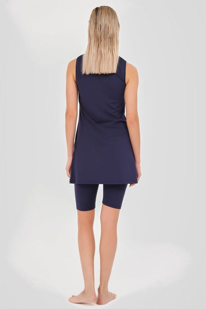 Alfasa Quick - Drying Sleeveless Semi - Closed Swimsuit Navy Blue - 24803 - 25 - ihvan