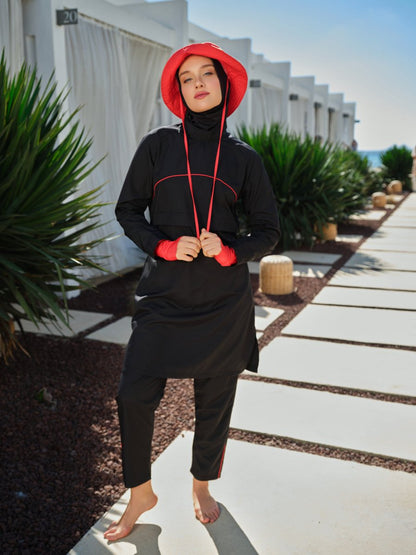 Alfasa Riva Sport Full Coverage Hijab Swimsuit with Hood 26239 - 26 Black - ihvan