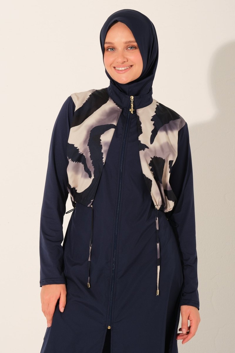 Alfasa Rivella Crop - Look Full Coverage Hijab Swimsuit 26405 - 26 Navy Blue - ihvan