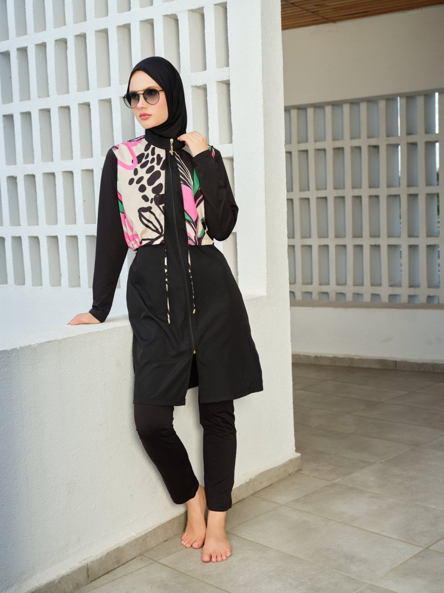 Alfasa Rivella Crop - Look Full Coverage Hijab Swimsuit 26409 - 26 Black - ihvan