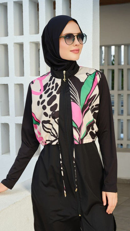 Alfasa Rivella Crop - Look Full Coverage Hijab Swimsuit 26409 - 26 Black - ihvan