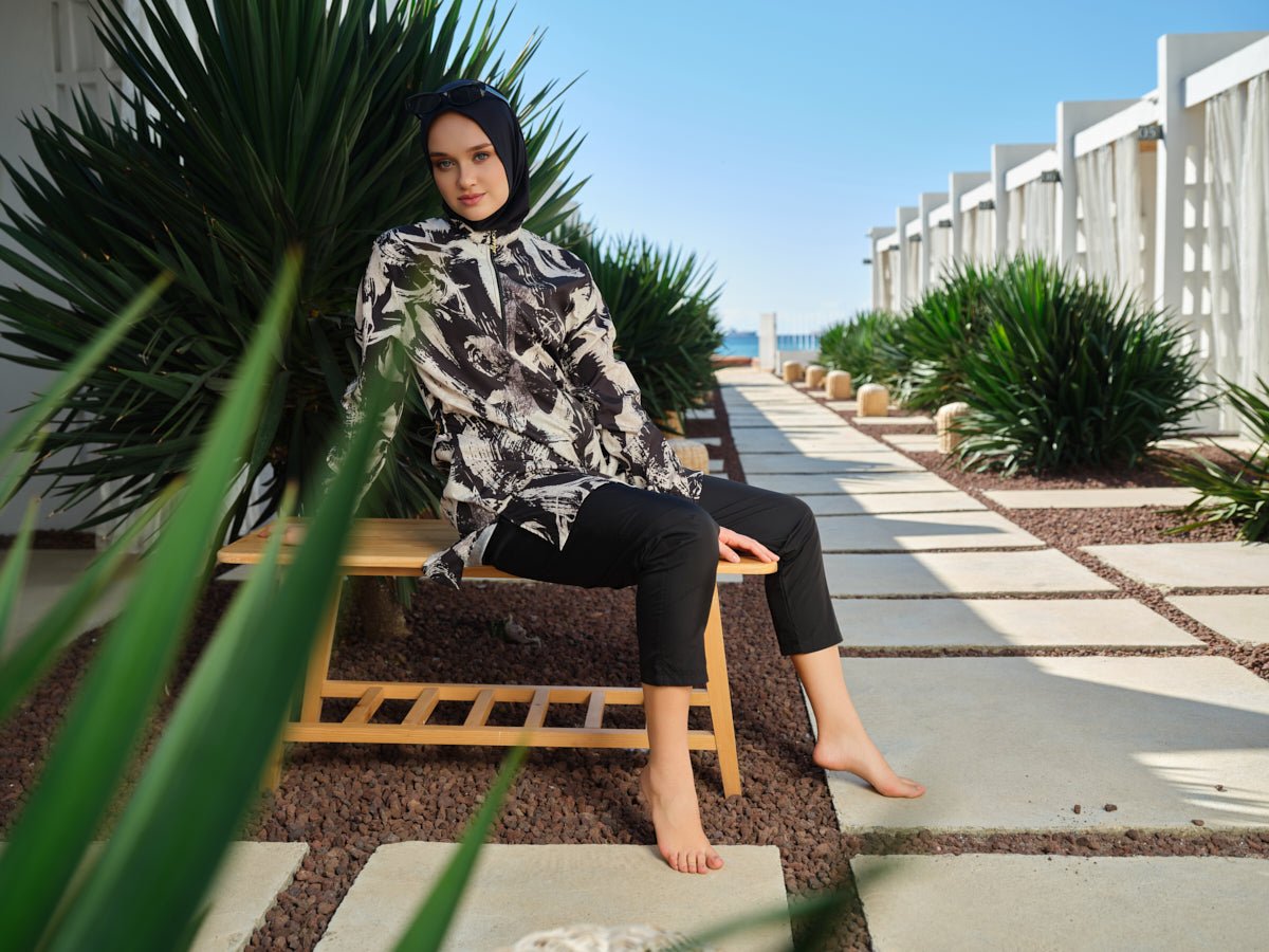 Alfasa Tina Hooded Modest Swimsuit 26213 - 26 Black - ihvan