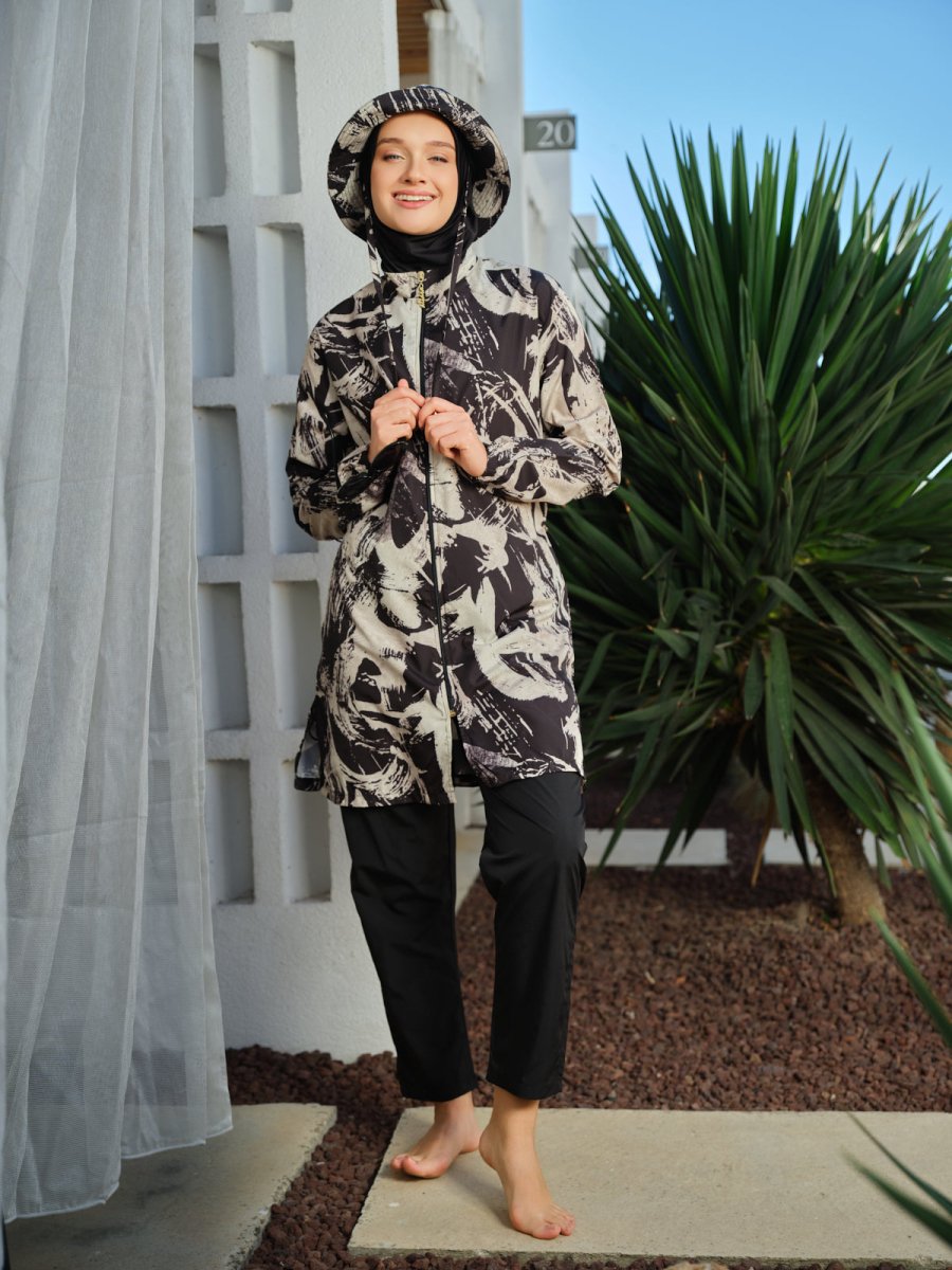 Alfasa Tina Hooded Modest Swimsuit 26213 - 26 Black - ihvan
