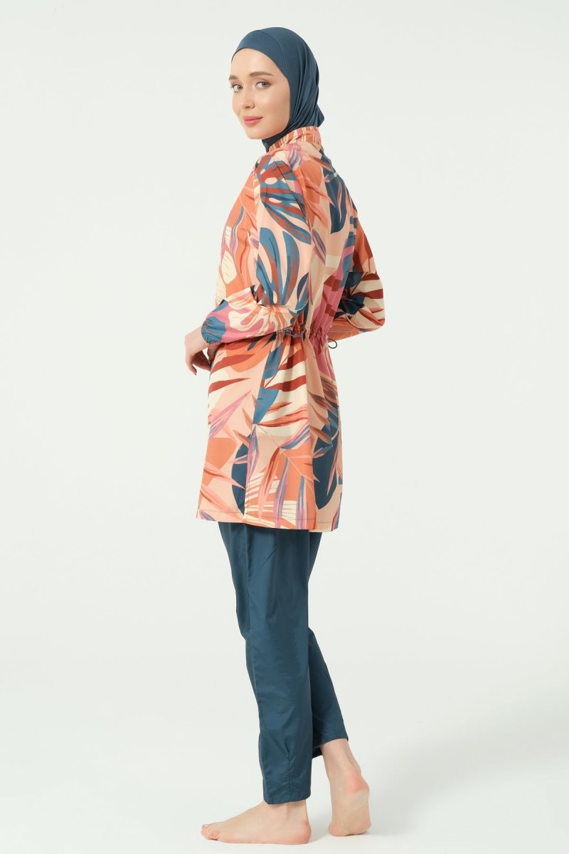 Alfasa Vanilla Patterned Full Coverage Hijab Swimsuit 25290 - 26 - Petrol - ihvan