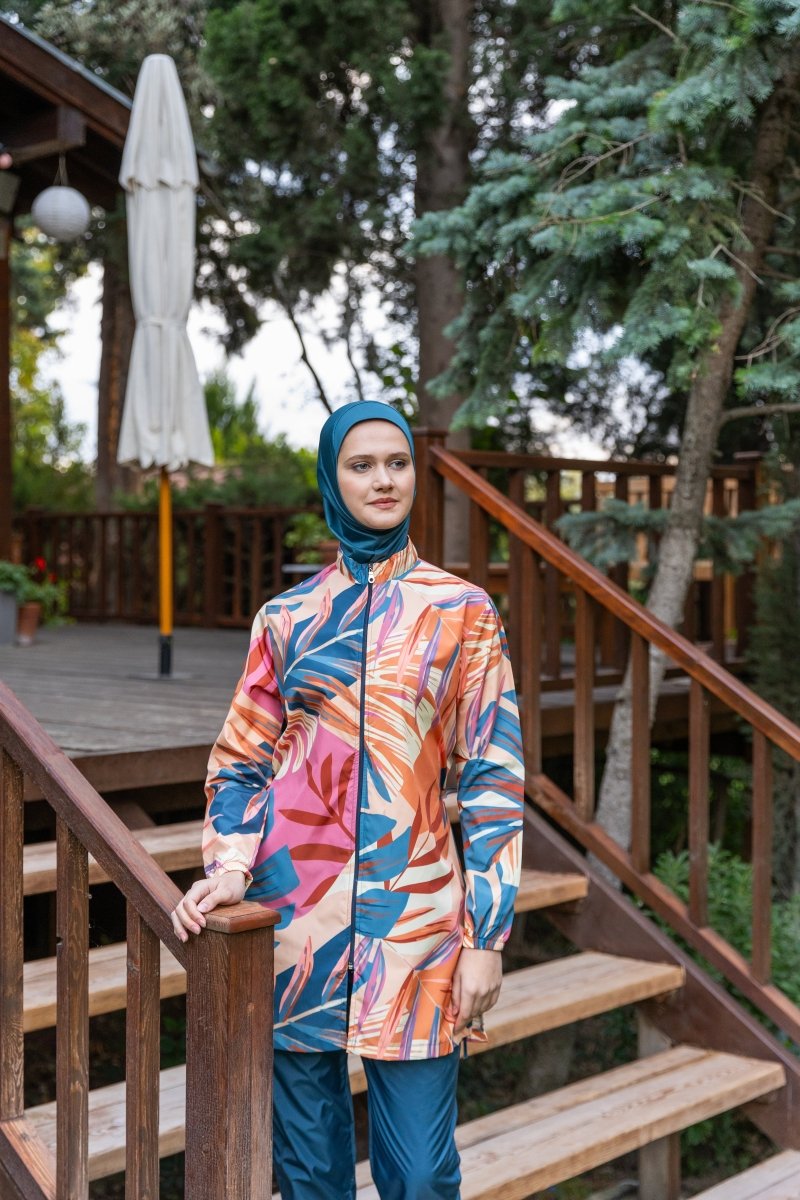 Alfasa Vanilla Patterned Full Coverage Hijab Swimsuit 25290 - 26 - Petrol - ihvan