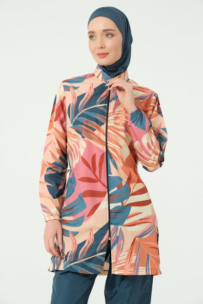 Alfasa Vanilla Patterned Full Coverage Hijab Swimsuit 25290 - 26 - Petrol - ihvan